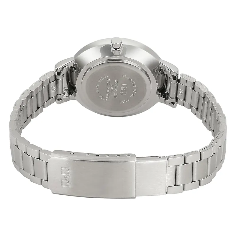 Q&Q Pink Dial Silver Quartz Ladies Watch- Q56A-001PY